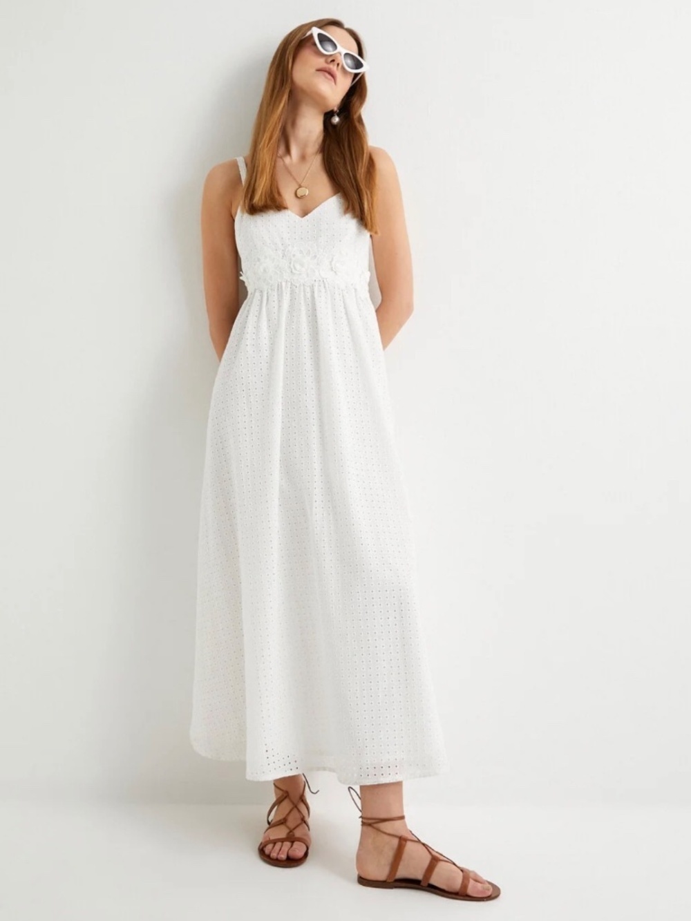 KOTON Maxi Dress Women's size EUR 42 or US XL Embroidered Backless Cotton White